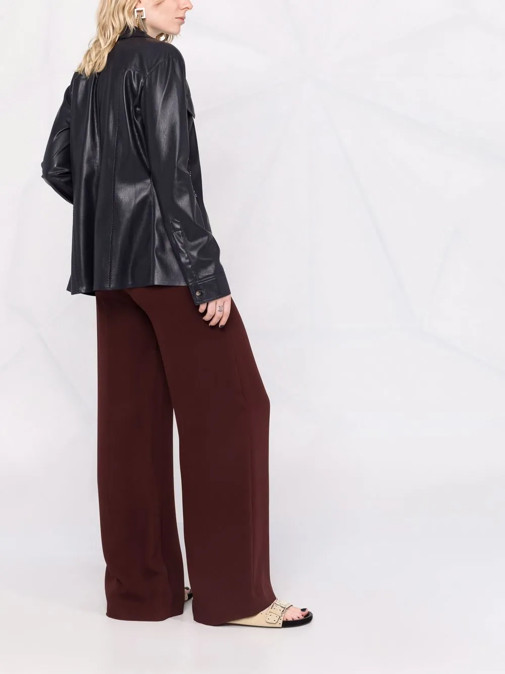 Long-Sleeved Faux-Leather Shirt