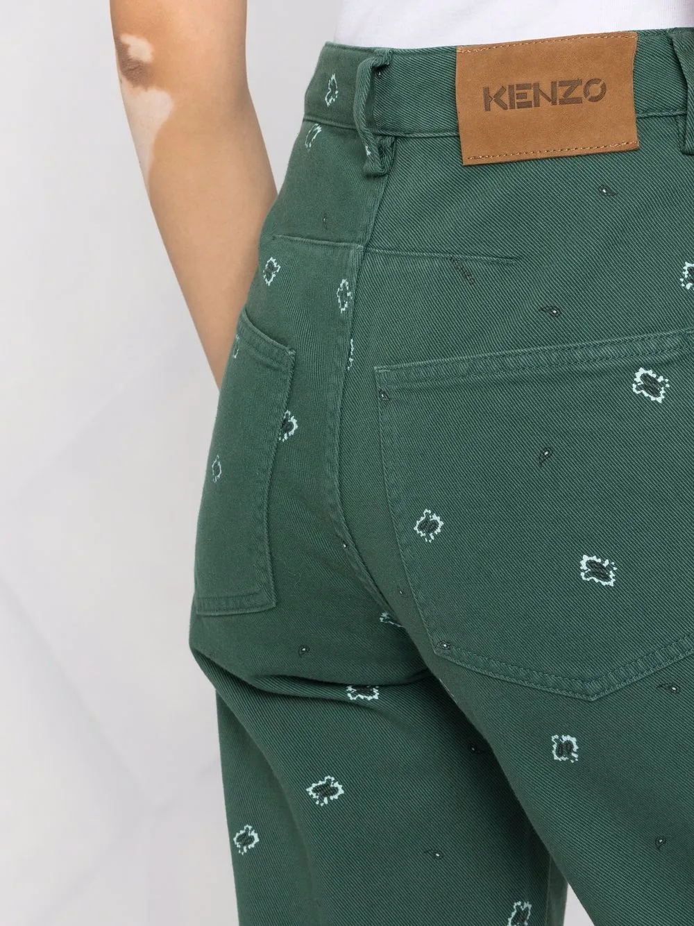  Kenzo Paisley-print Cropped Trousers - Green 