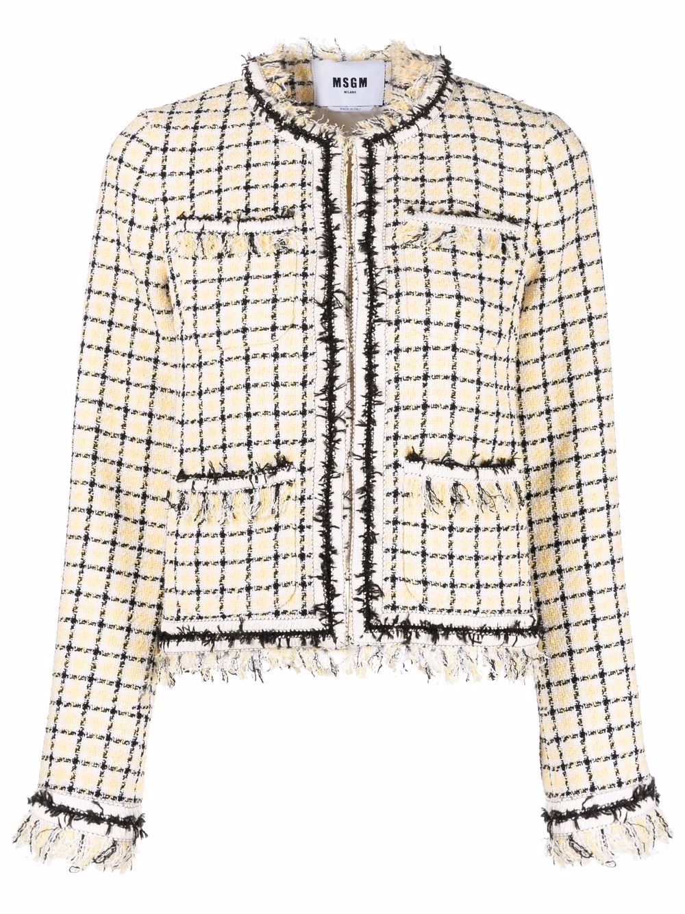 

MSGM frayed tweed jacket - Yellow