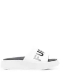 Furla logo-print leather slides - White