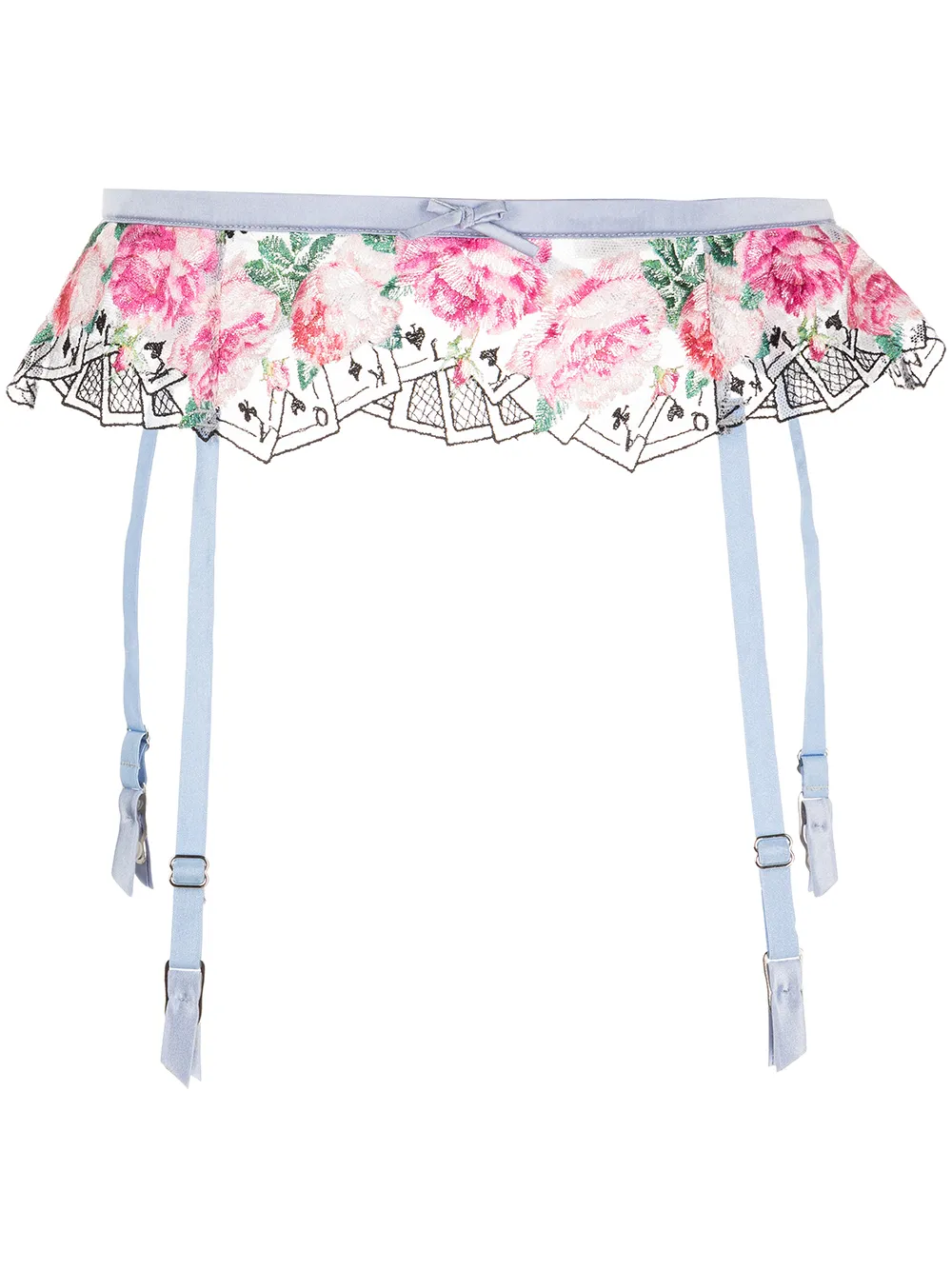 Fleur Du Mal Floral And Card Embroidery Suspender Belt In Pink