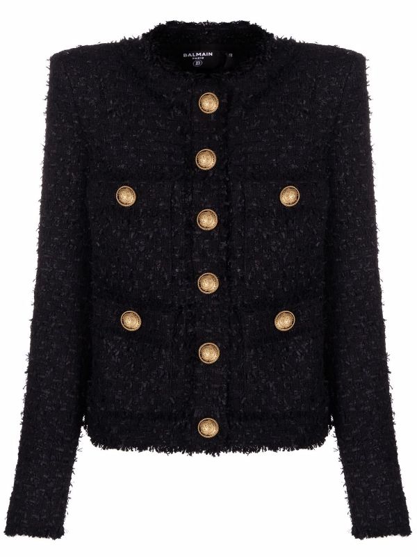 balmain collarless tweed jacket