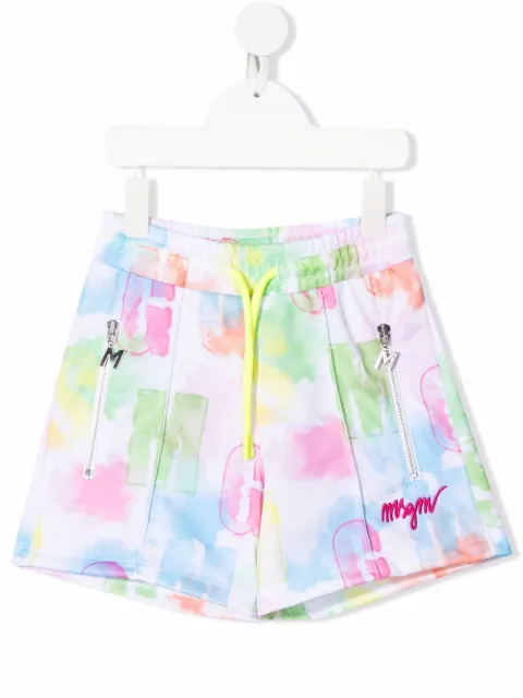 MSGM Kids logo-print drawstring-waist track shorts