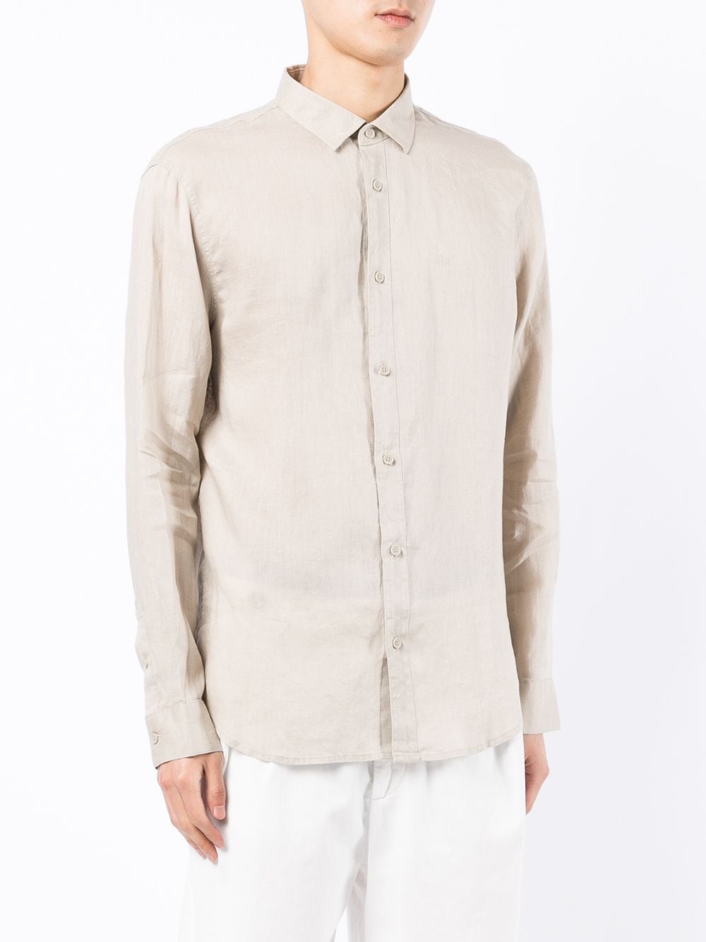 Shop Armani Exchange Long-sleeved Linen Shirt In Grey