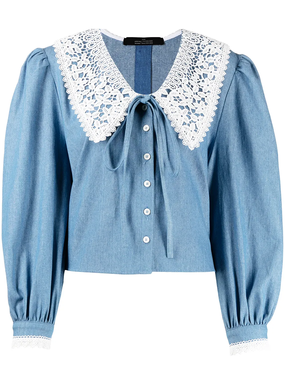 Rokh oversize-collar lace-trim denim blouse | Smart Closet