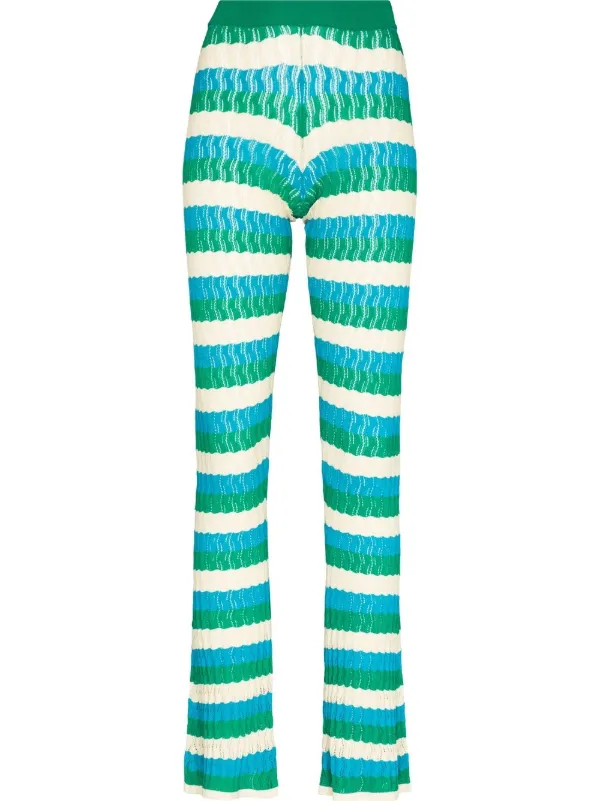 Dodo Bar or Tati Striped Open-Knit Flared Trousers - Green