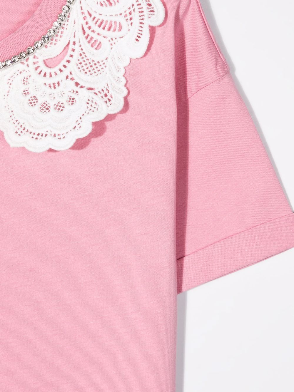 фото Nº21 kids crystal-embellished lace-trim t-shirt