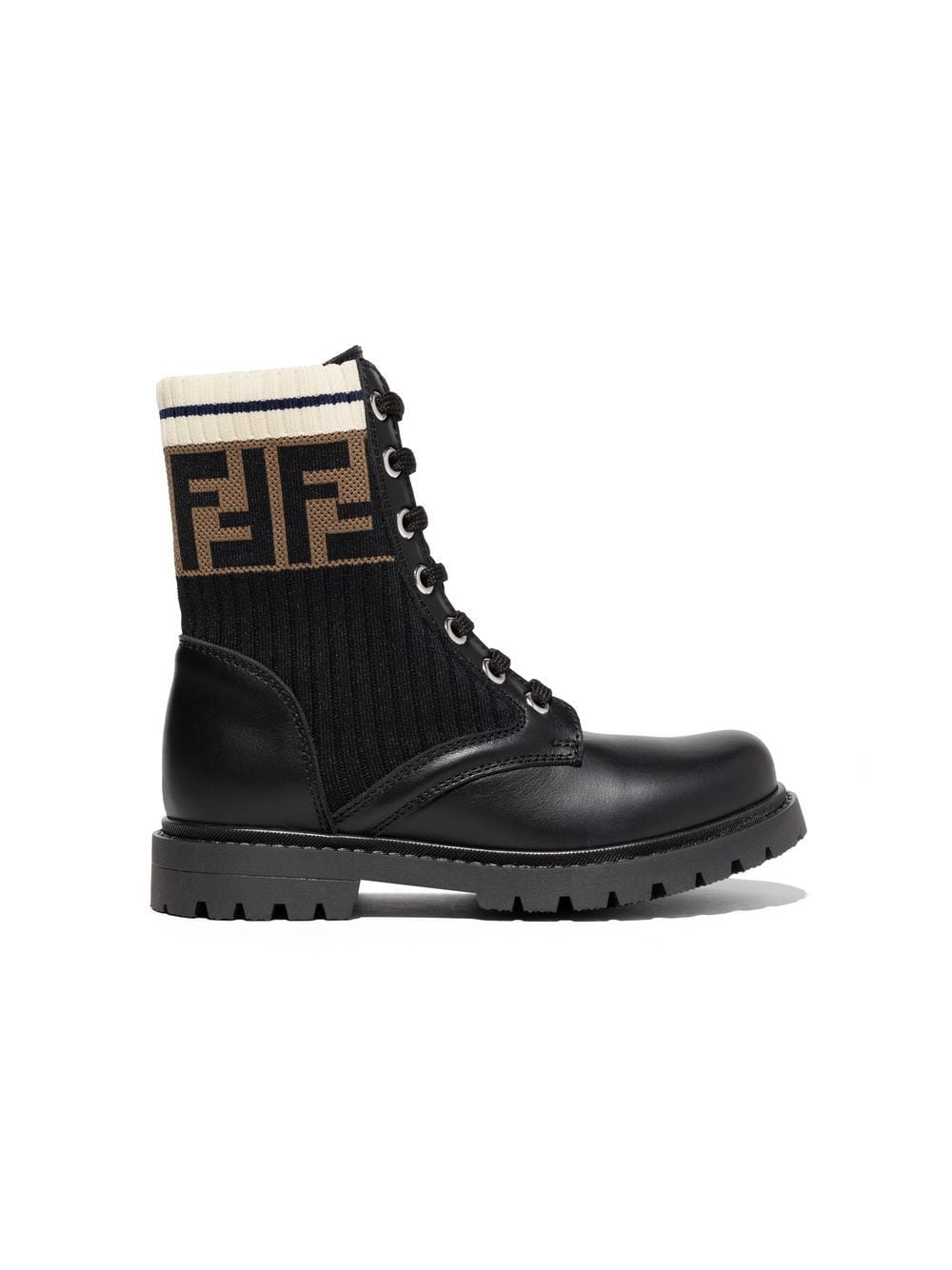Fendi Kids' Ff Lace-up Boots In Black