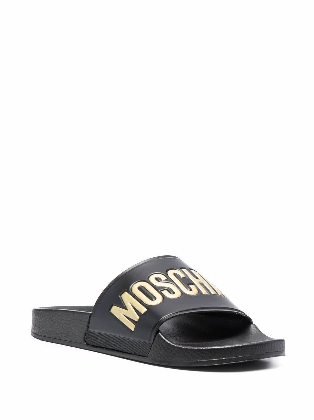 Moschino Slippers met logo-reliëf - Zwart