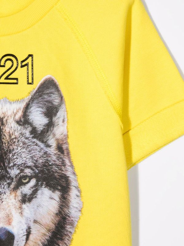 N 21 Kids wolf print short sleeve Cotton Sweatshirt Farfetch