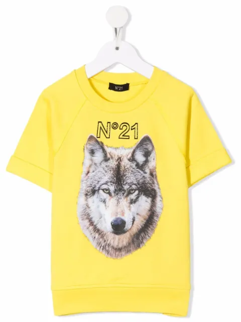 Nº21 Kids wolf-print short-sleeve cotton sweatshirt