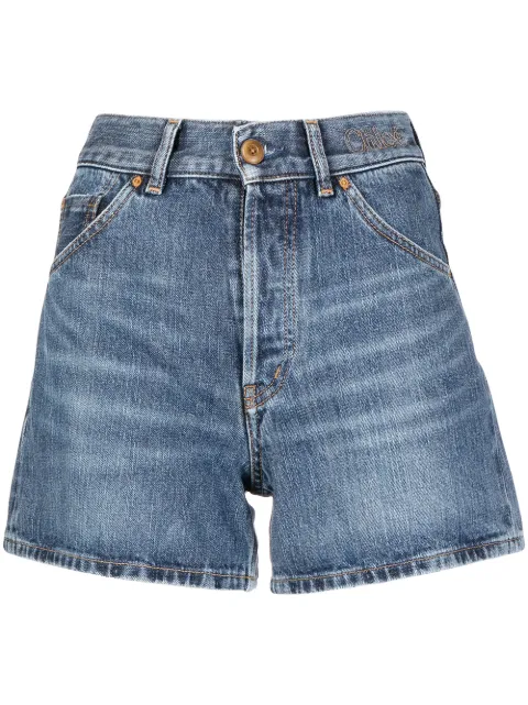 Chloé embroidered high-rise denim shorts 