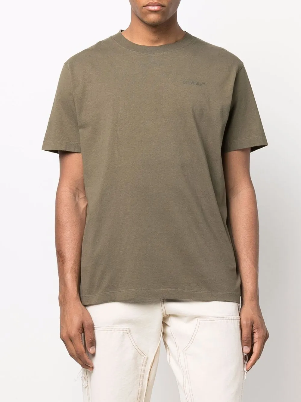  Off White T Shirt Mit Logo Print   Grün 