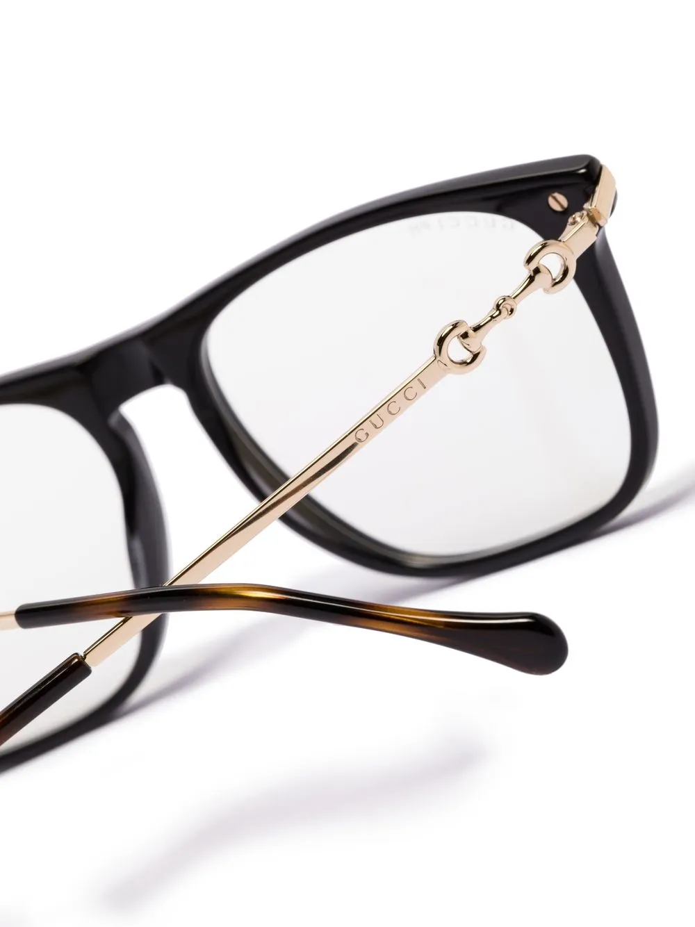 Gucci Black Horsebit Square Frame Optical Glasses ModeSens