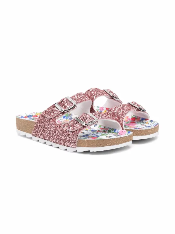 glitter double buckle sandals