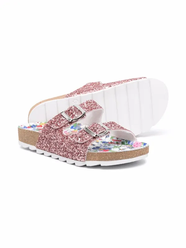 glitter double buckle sandals