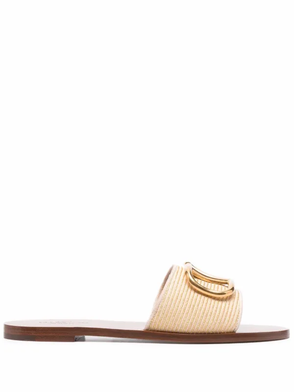 valentino garavani vlogo flat leather slide sandals