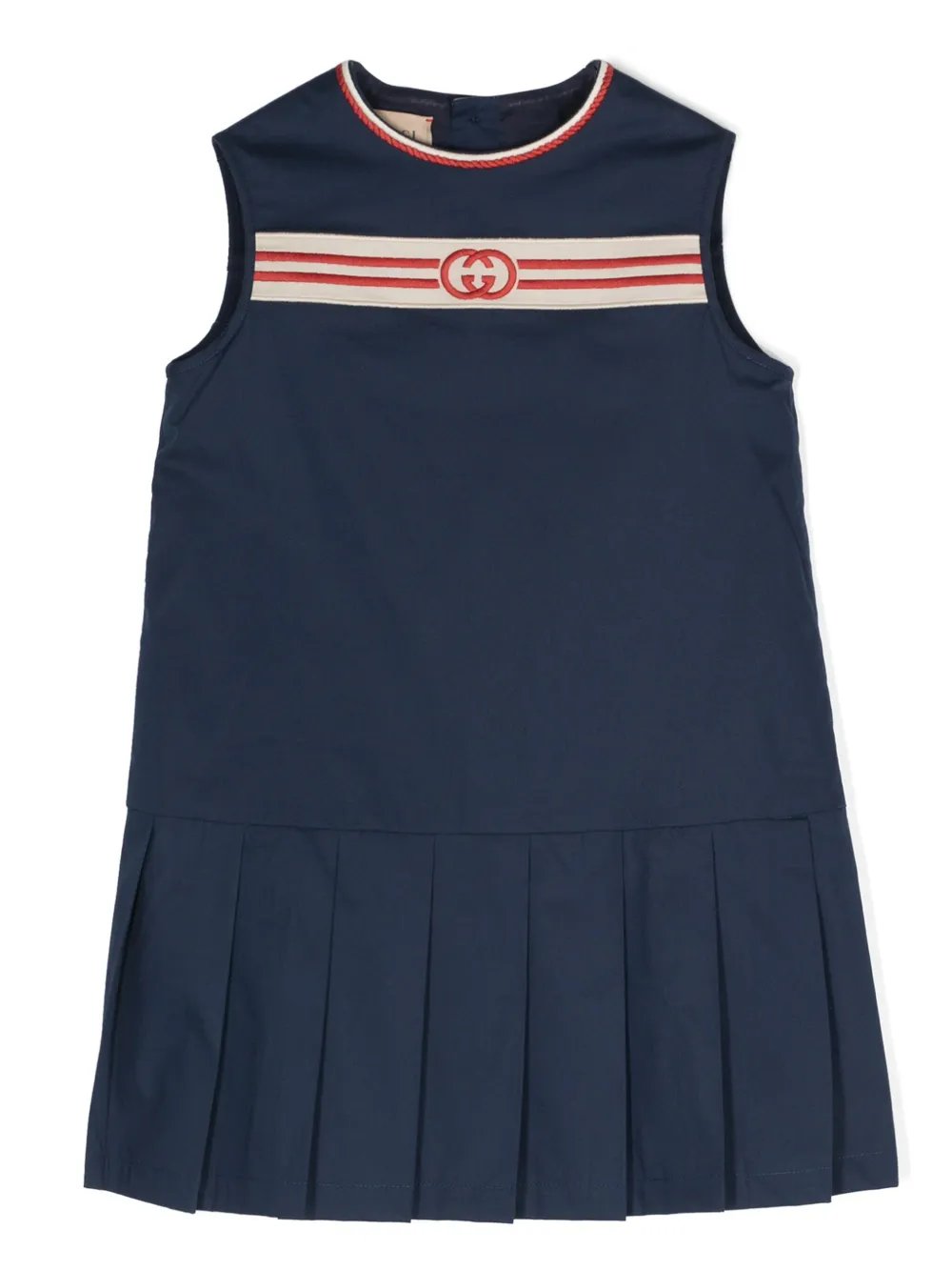 Gucci Kids Interlocking G-embroidered pleated dress - Blue