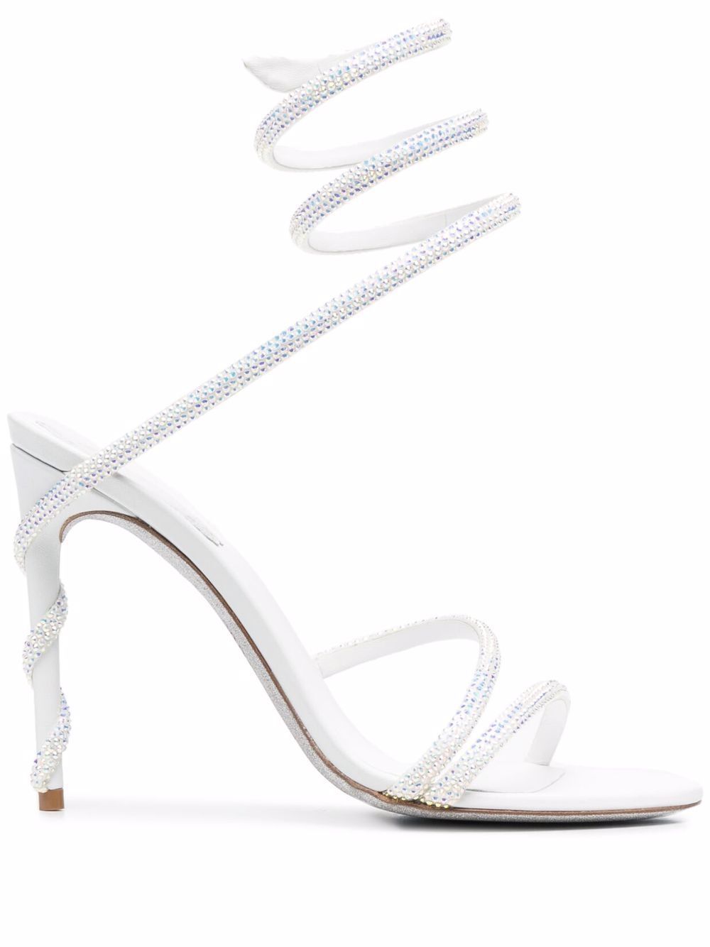 Shop René Caovilla Cecile Rhinestone Sandals In White