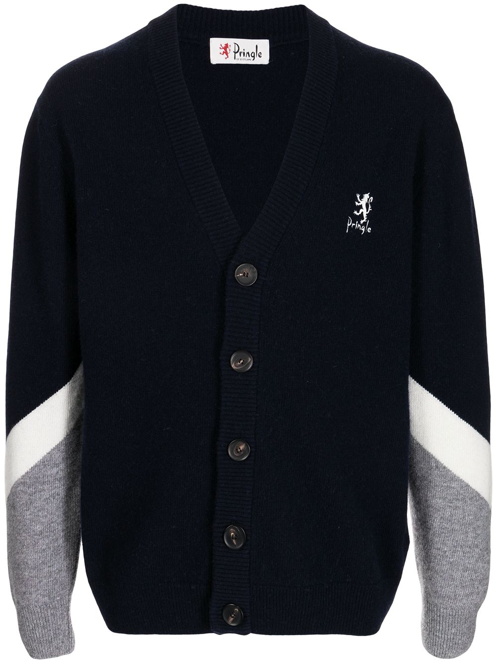 фото Pringle of scotland embroidered-logo intarsia-stripe cardigan