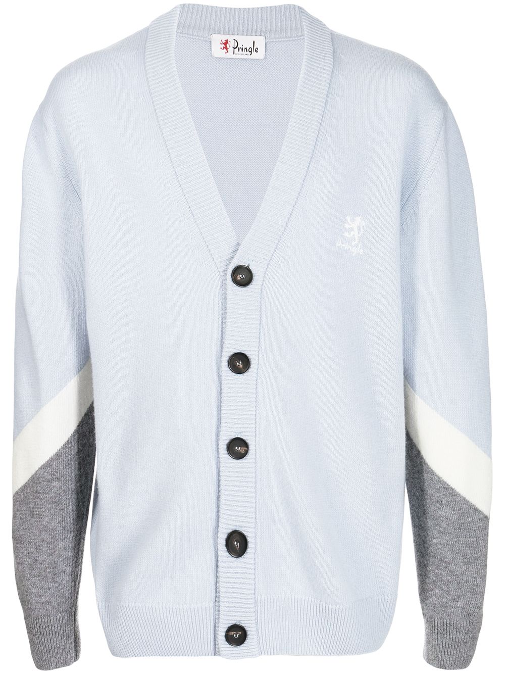 фото Pringle of scotland embroidered-logo intarsia-stripe cardigan