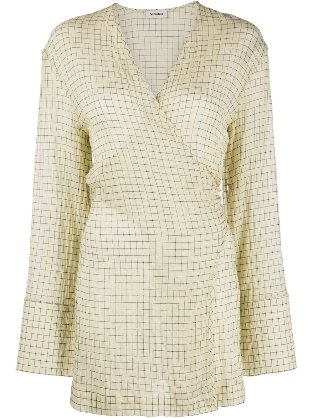 

Nanushka sheer check wrap dress - Neutrals