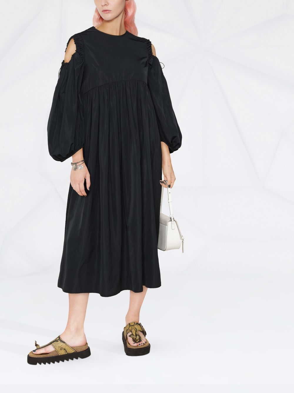 Cecilie Bahnsen Midi-jurk met pofmouwen - Zwart