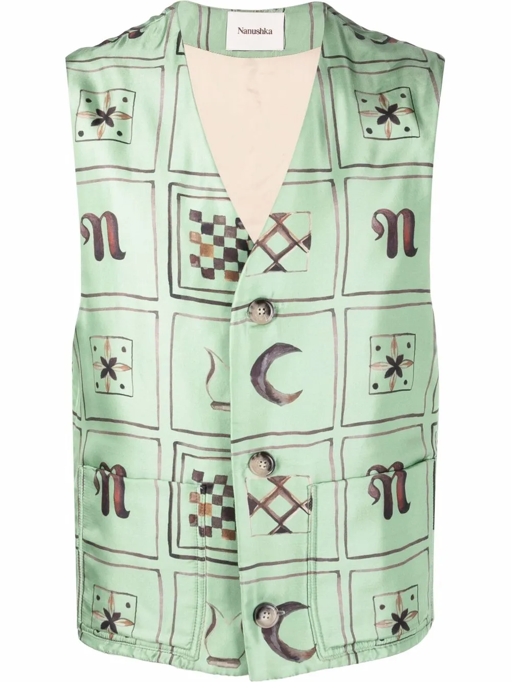 

Nanushka logo-print silk waistcoat - Green