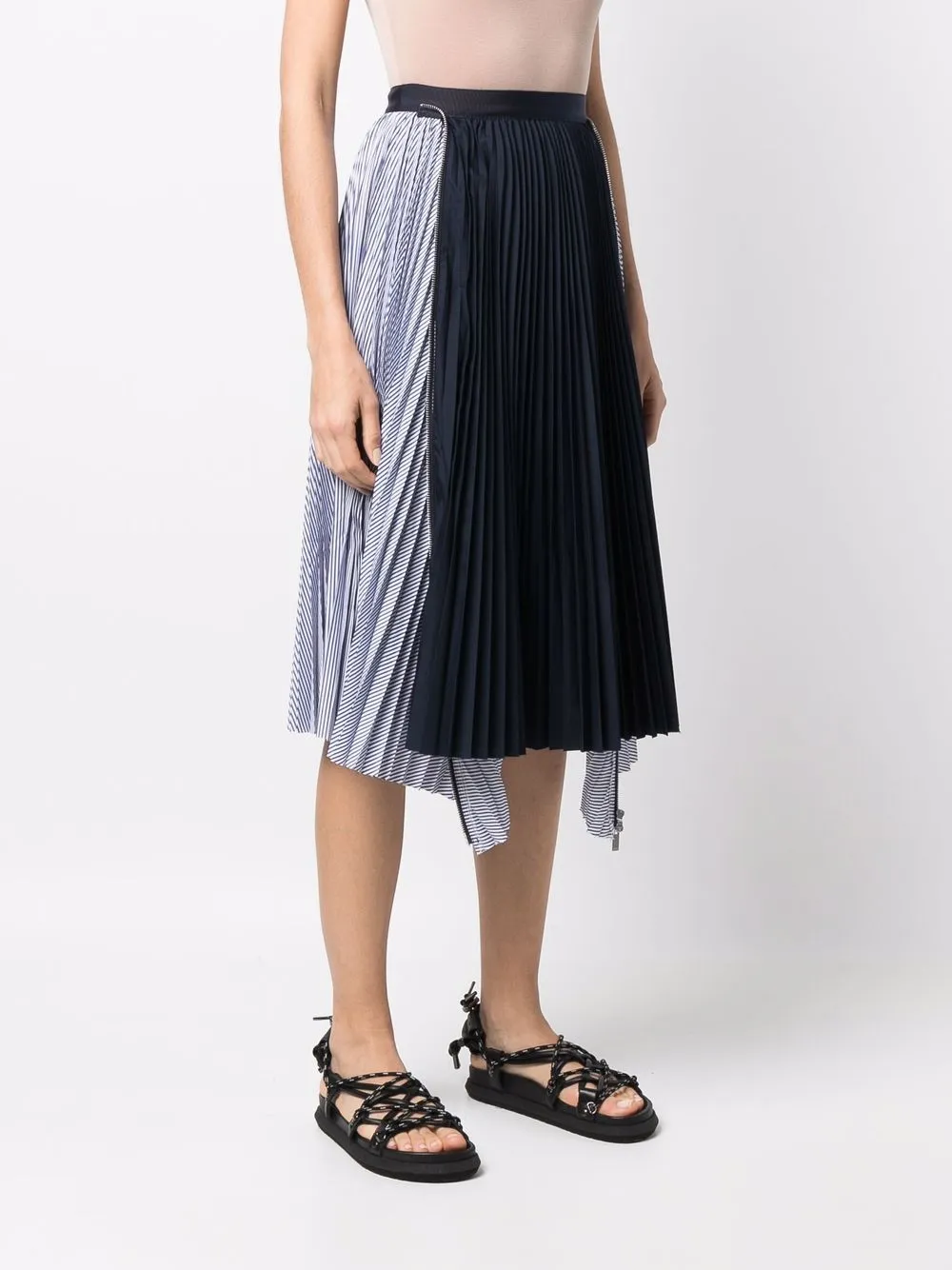 Sacai High-waisted Panelled Pleat Skirt In Blue