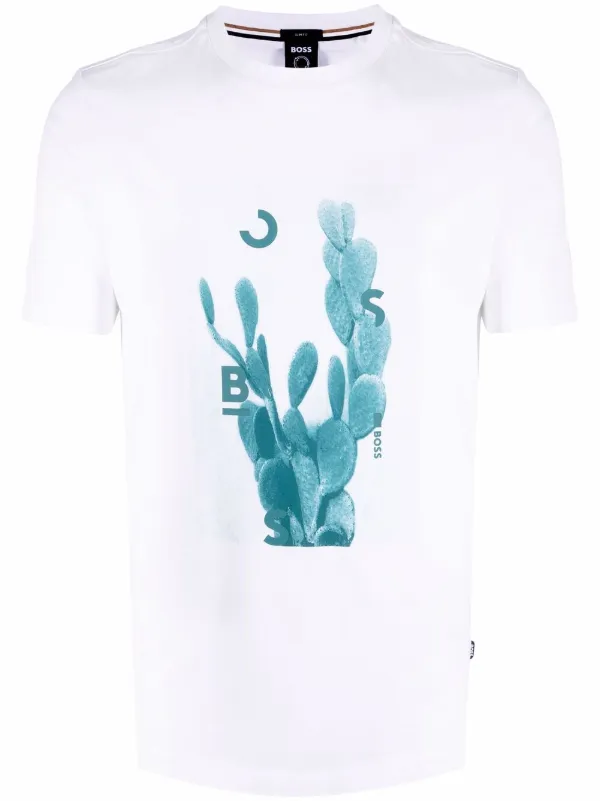 Shop BOSS logo-print cactus T-shirt 