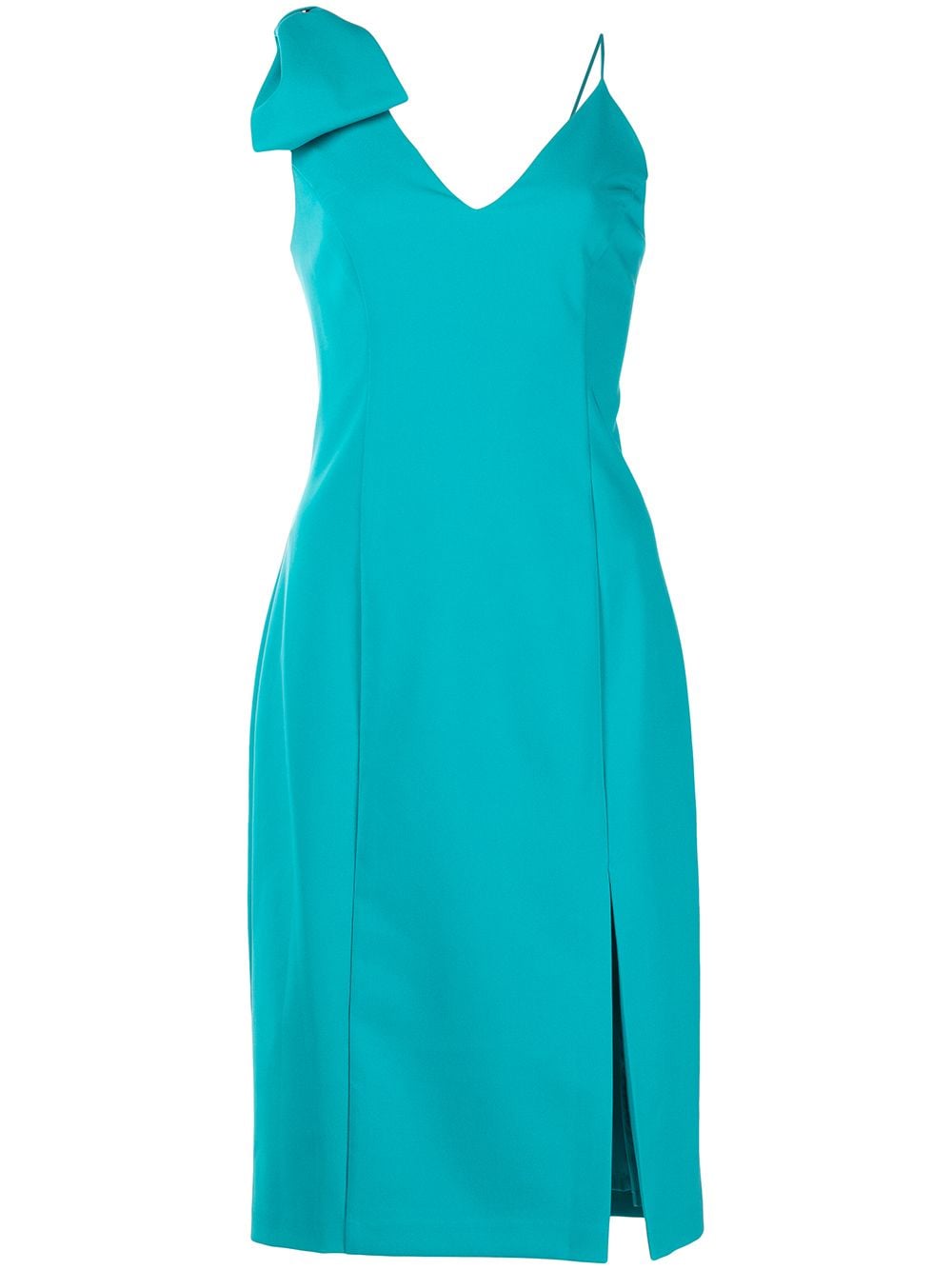 фото Aidan mattox asymmetric v-neck midi dress