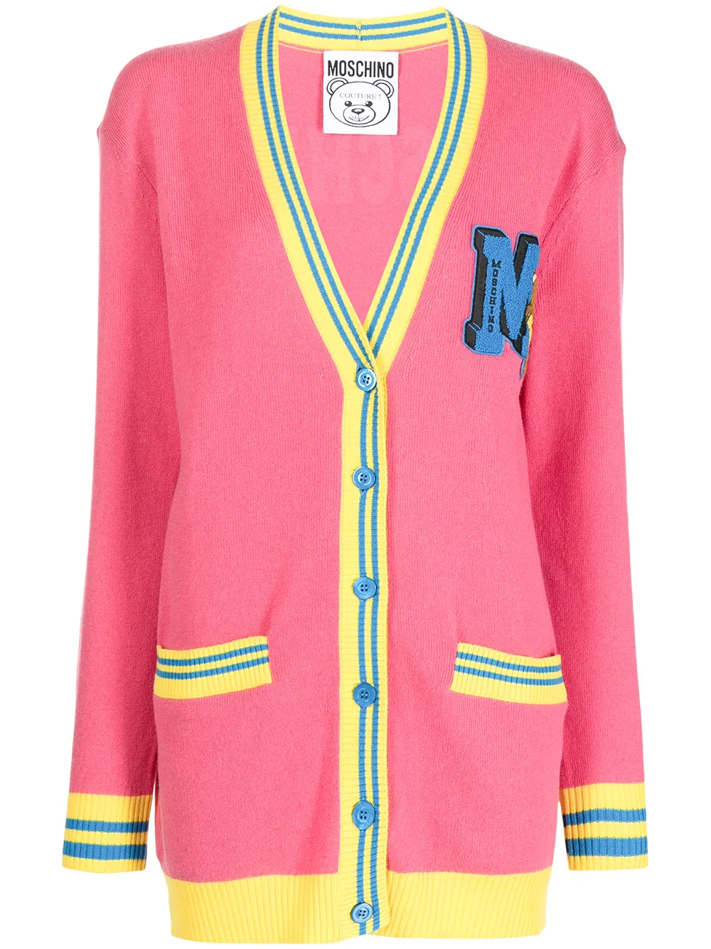 

Moschino logo-patch varsity cardigan - Pink