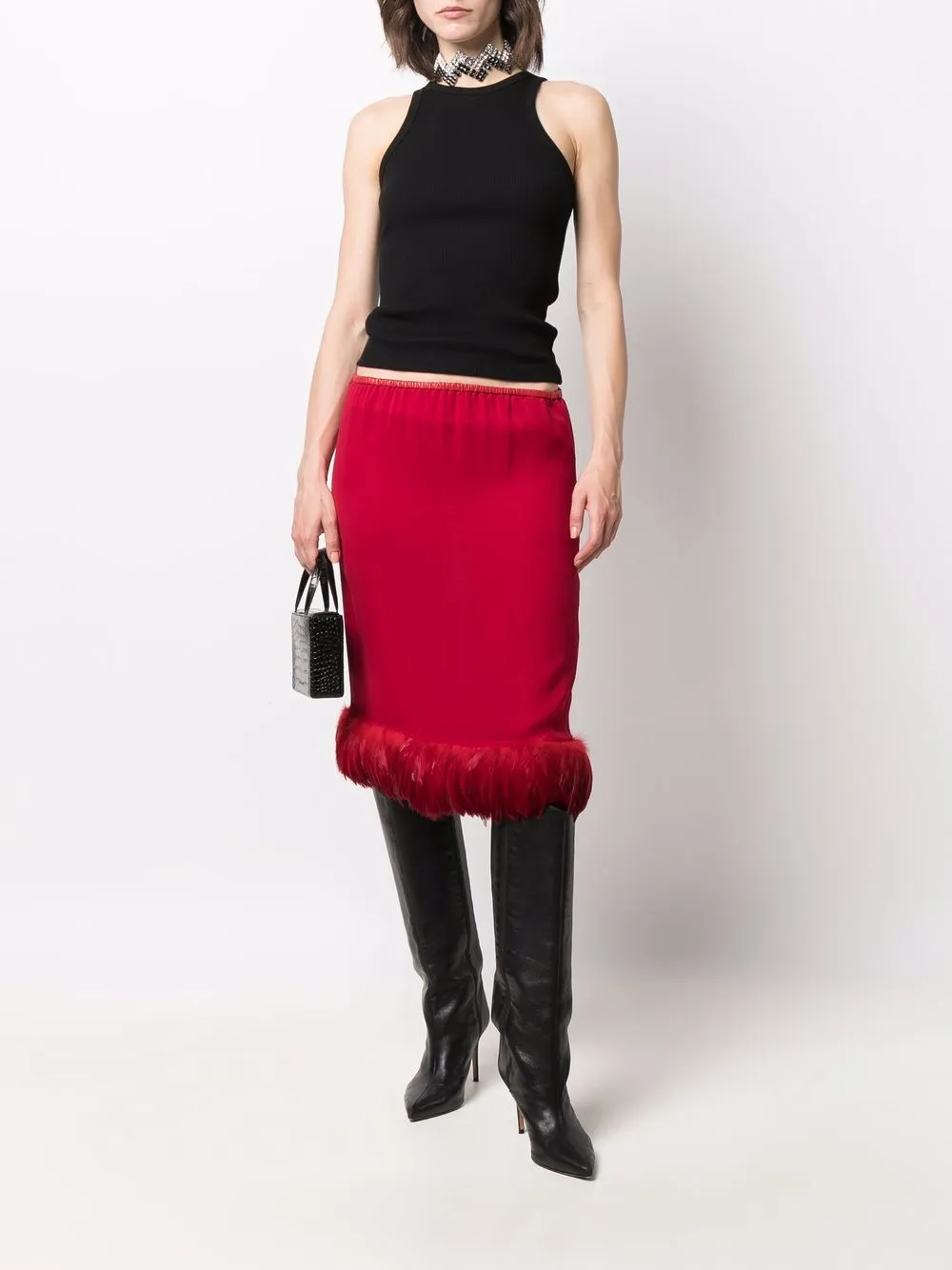 Saint Laurent Kokerrok met veren afwerking - Rood