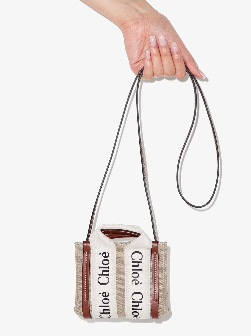 Shop Chloé Micro Woody Crossbody Bag In Nude