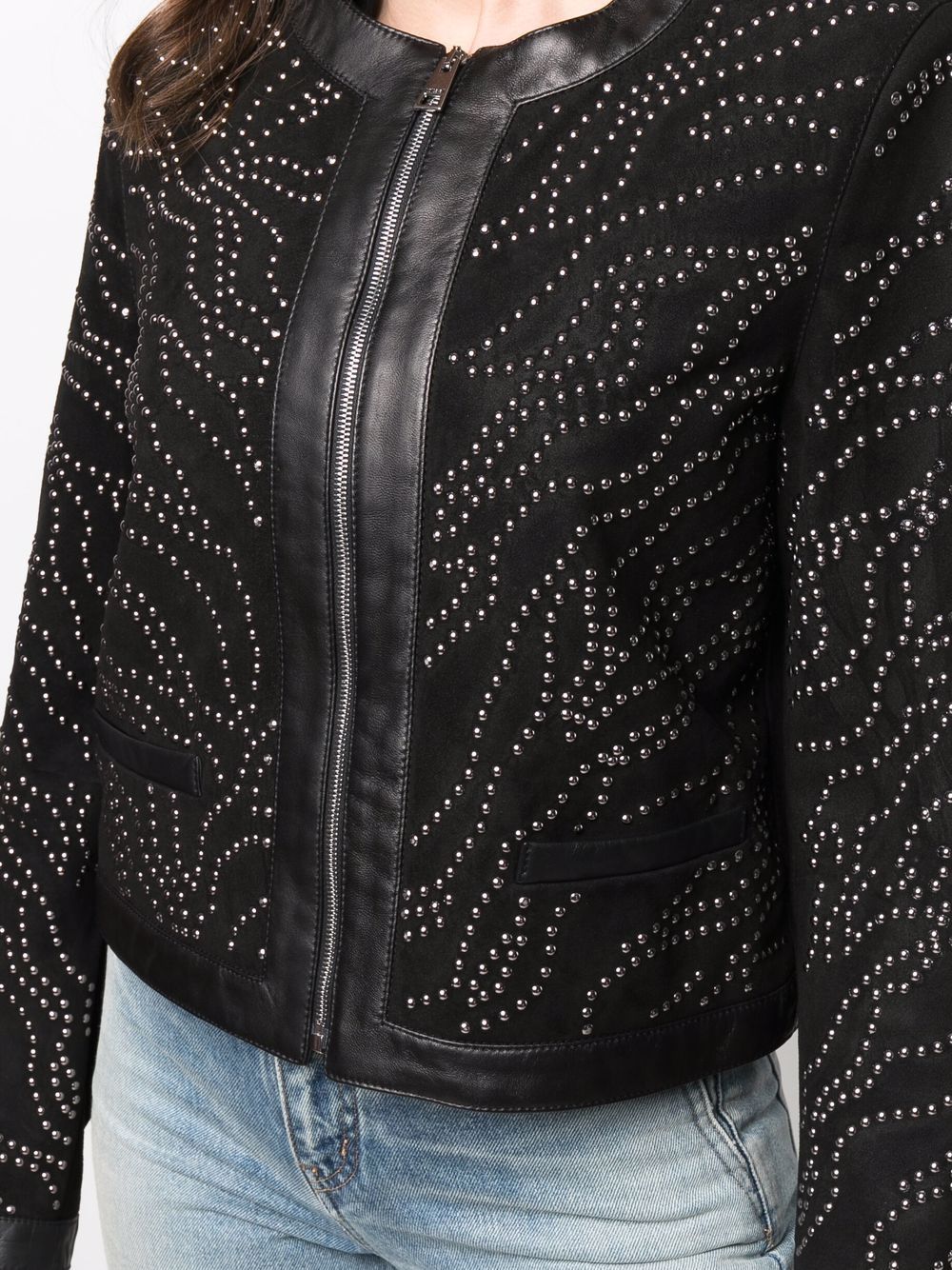 Black Leather Studded Bomber Jacket