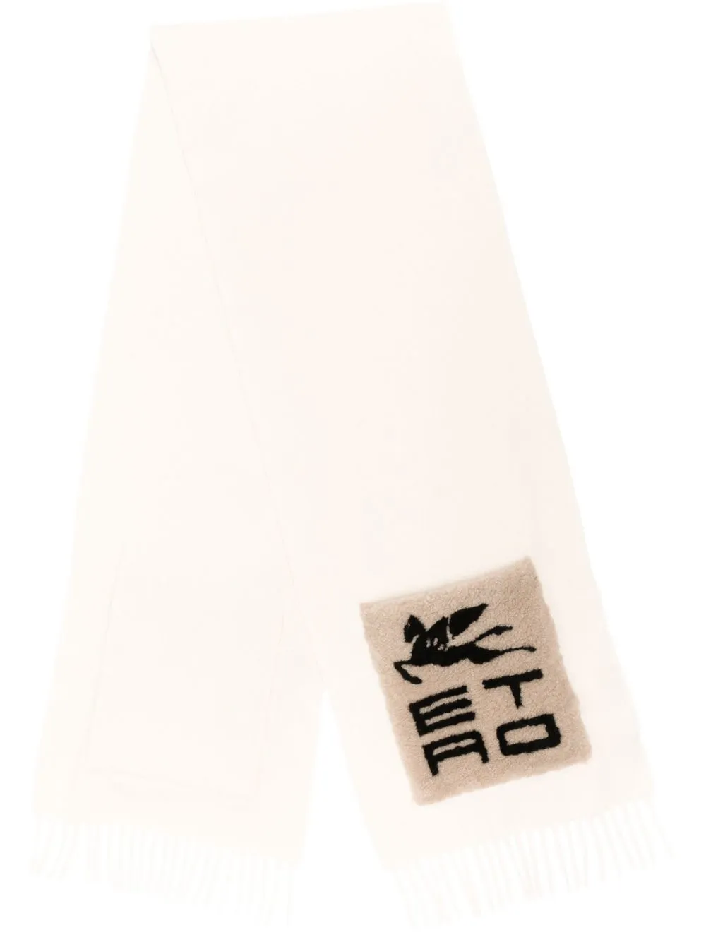 

ETRO logo-patch cashmere scarf - 0990 WHITE