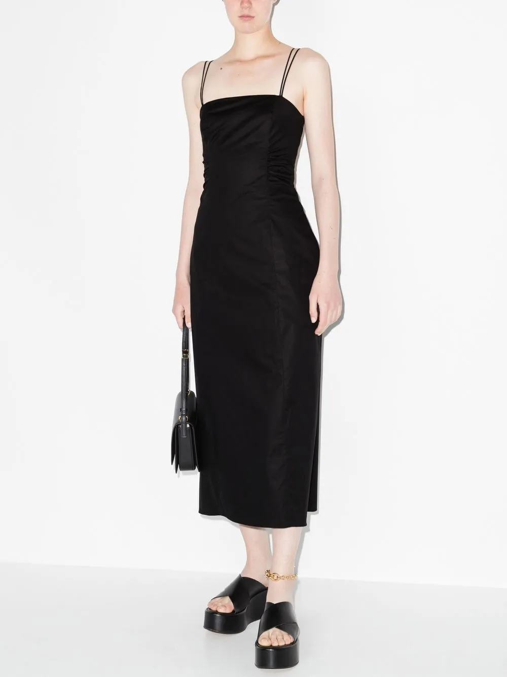 Frame Cutout Tie-back Cotton-blend Midi Dress In Schwarz