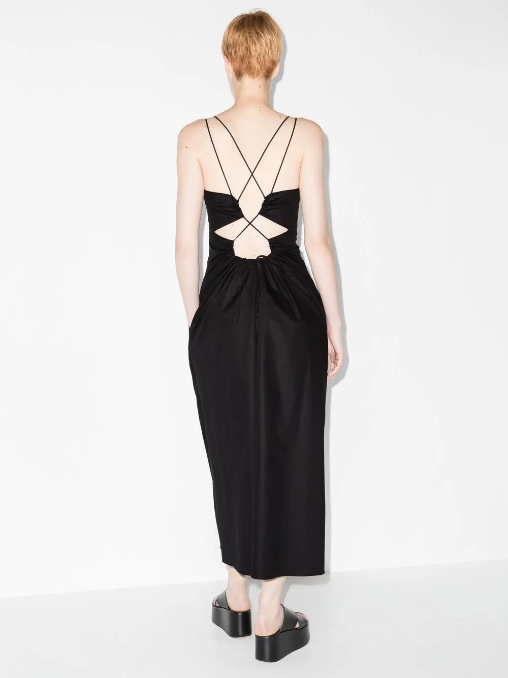 Frame Cutout Tie-back Cotton-blend Midi Dress In Schwarz