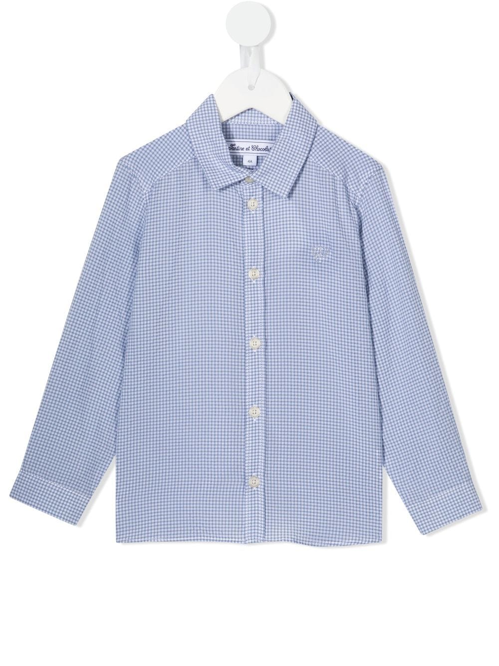 Tartine Et Chocolat Kids' Checked Long-sleeved Shirt In Blue