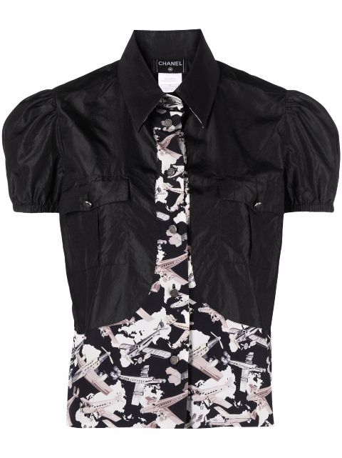 CHANEL 2006 airplane-print panelled silk blouse Women