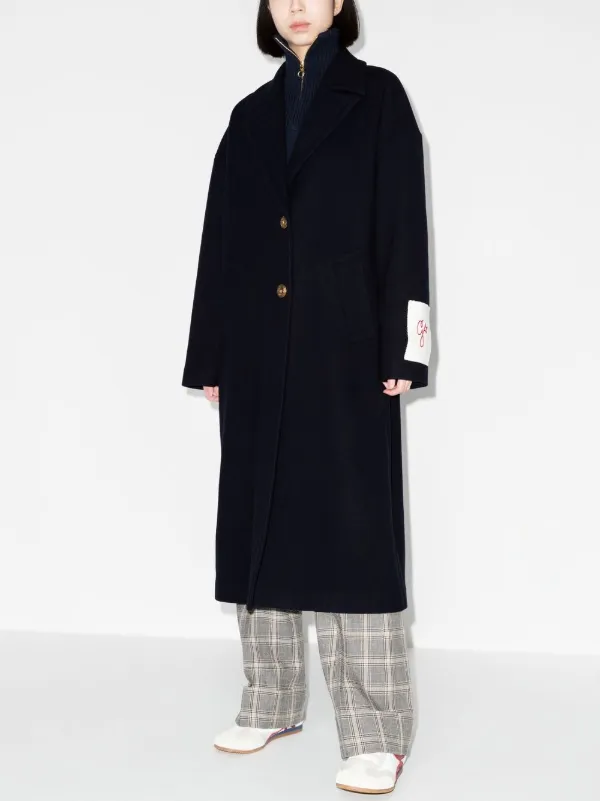 コート Golden  GWP00566.P000502 Coats Women's single-breasted cocoon coat in dark blue wool with
