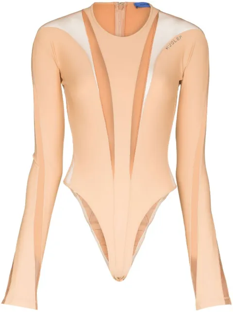 Mugler panelled long-sleeve sheer bodysuit