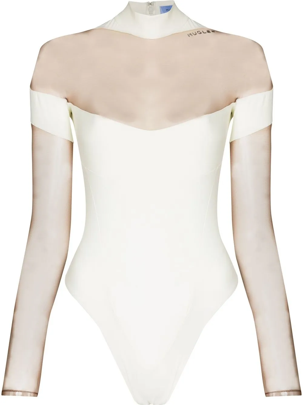 

Mugler body con panel transparente y placa del logo - Blanco