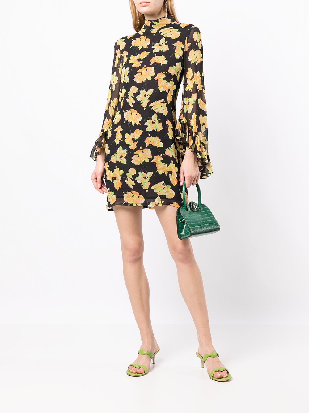 фото De la vali hollywood floral-print flared-sleeve mini dress