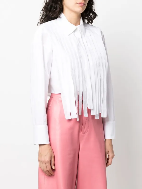 Shop MSGM fringe-front cotton shirt 