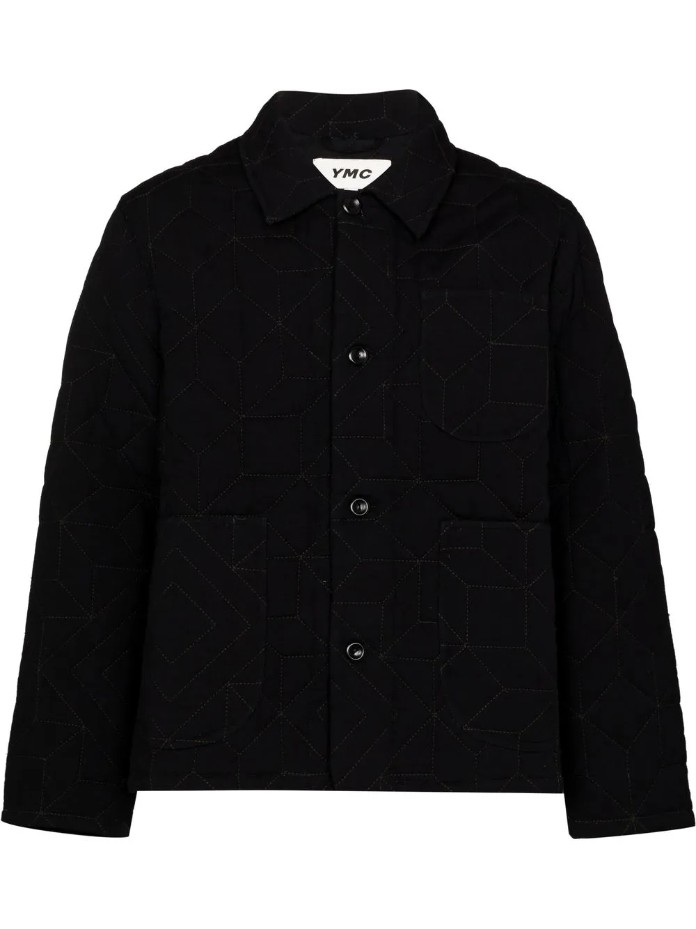 

YMC graphic-pattern quilted jacket - Black