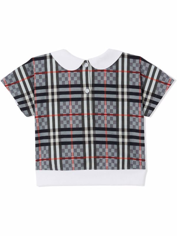 Burberry Kids chequerboard panel T shirt Farfetch