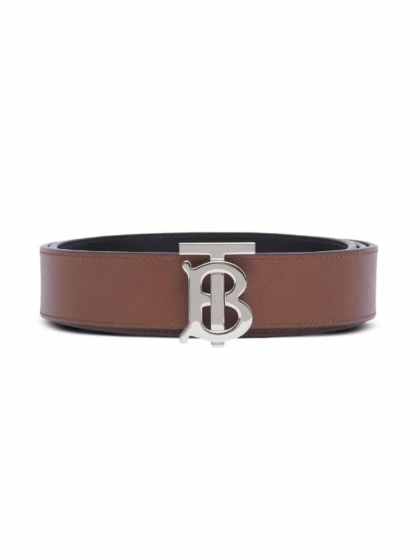Monogram-buckle reversible leather belt