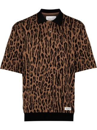 WACKO MARIA leopard-intarsia Knitted Polo Shirt - Farfetch