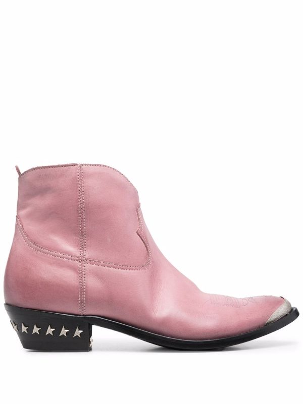 pink leather ankle boots